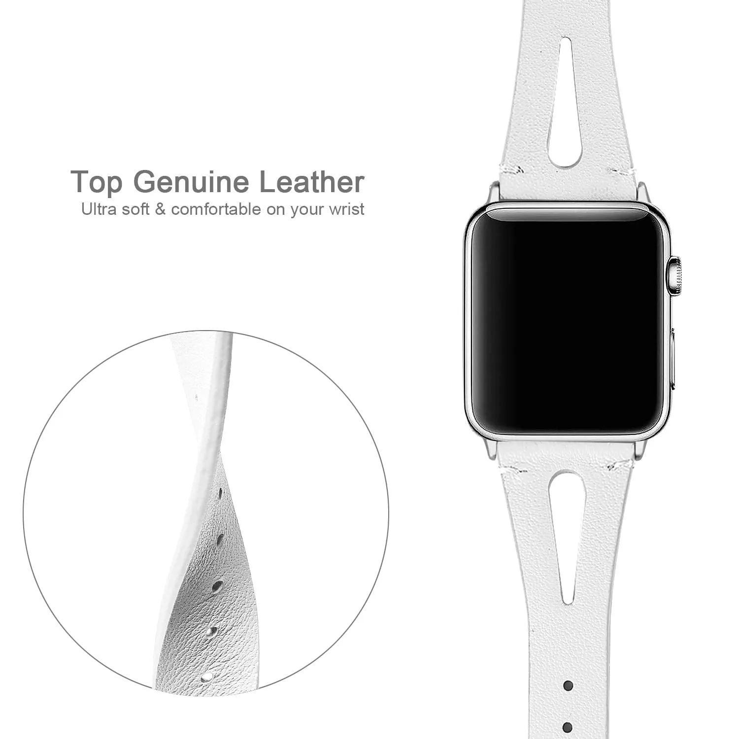 Soft Slim Leather White Band For Apple Watch