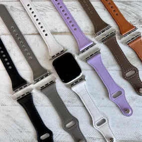 Solid Color Slim Leather Band For Apple Watch Multiple Colors Available