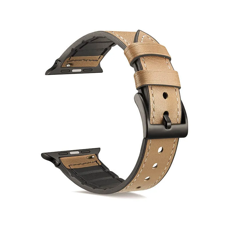 Stitched Leather Silicone Lined Band For Apple Watch Two Colors Available