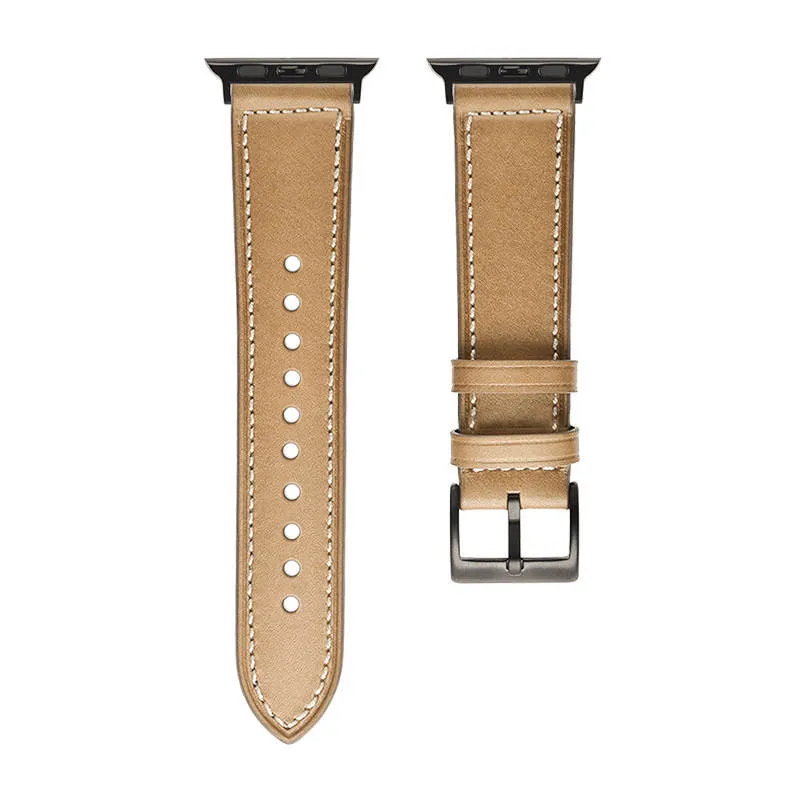 Stitched Leather Silicone Lined Band For Apple Watch Two Colors Available