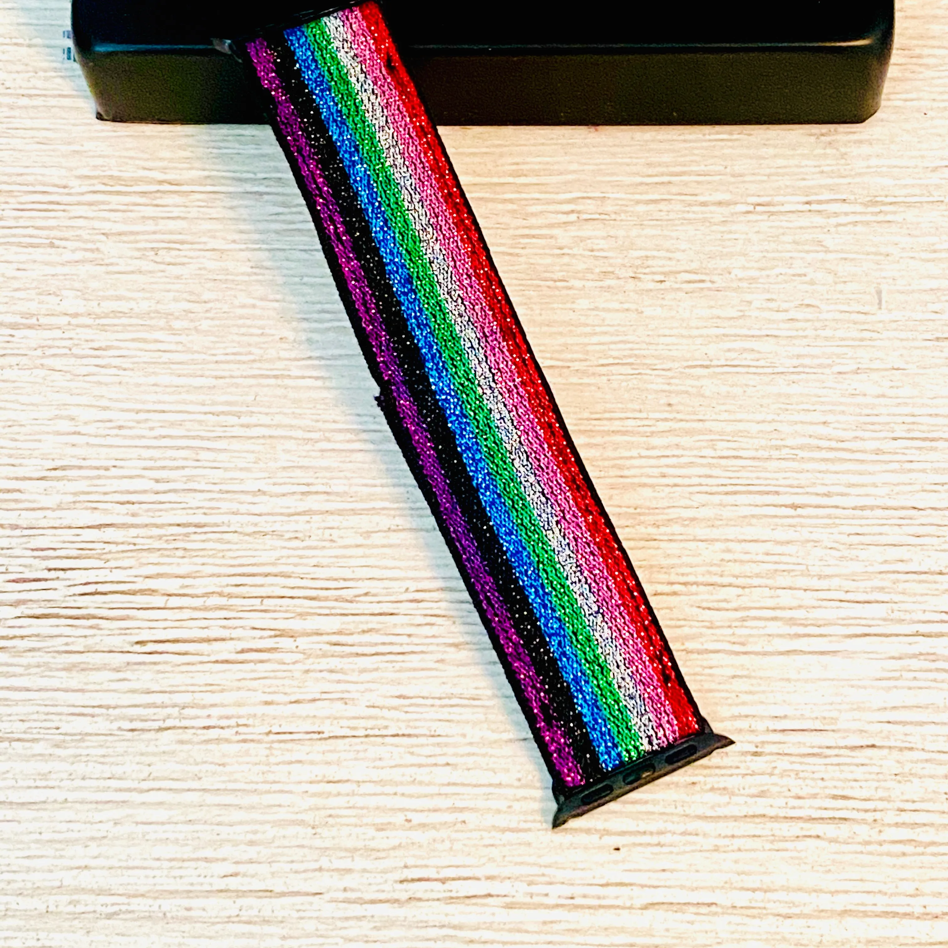 Stretchable Elastic Shimmering Rainbow Print Band For Apple Watch