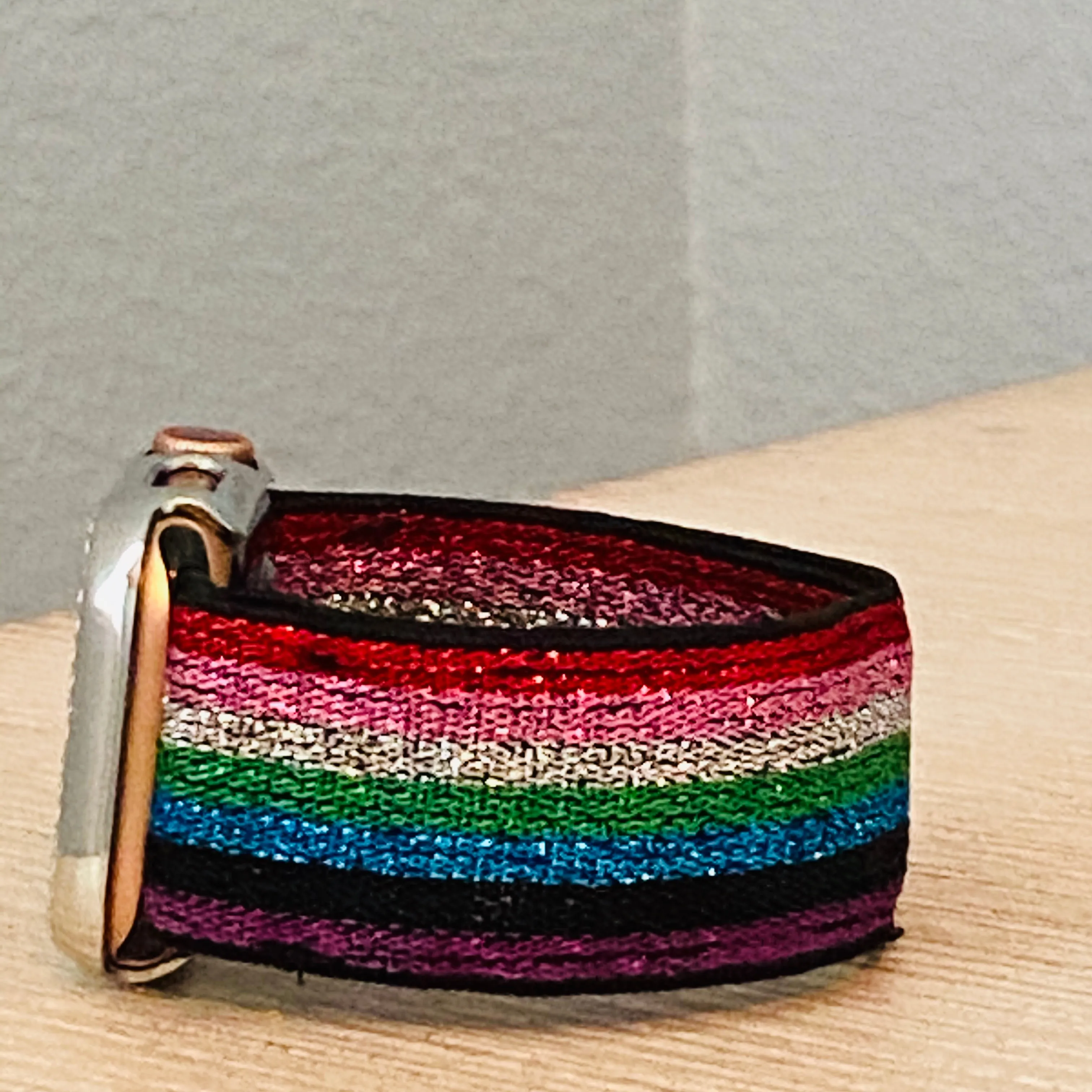 Stretchable Elastic Shimmering Rainbow Print Band For Apple Watch