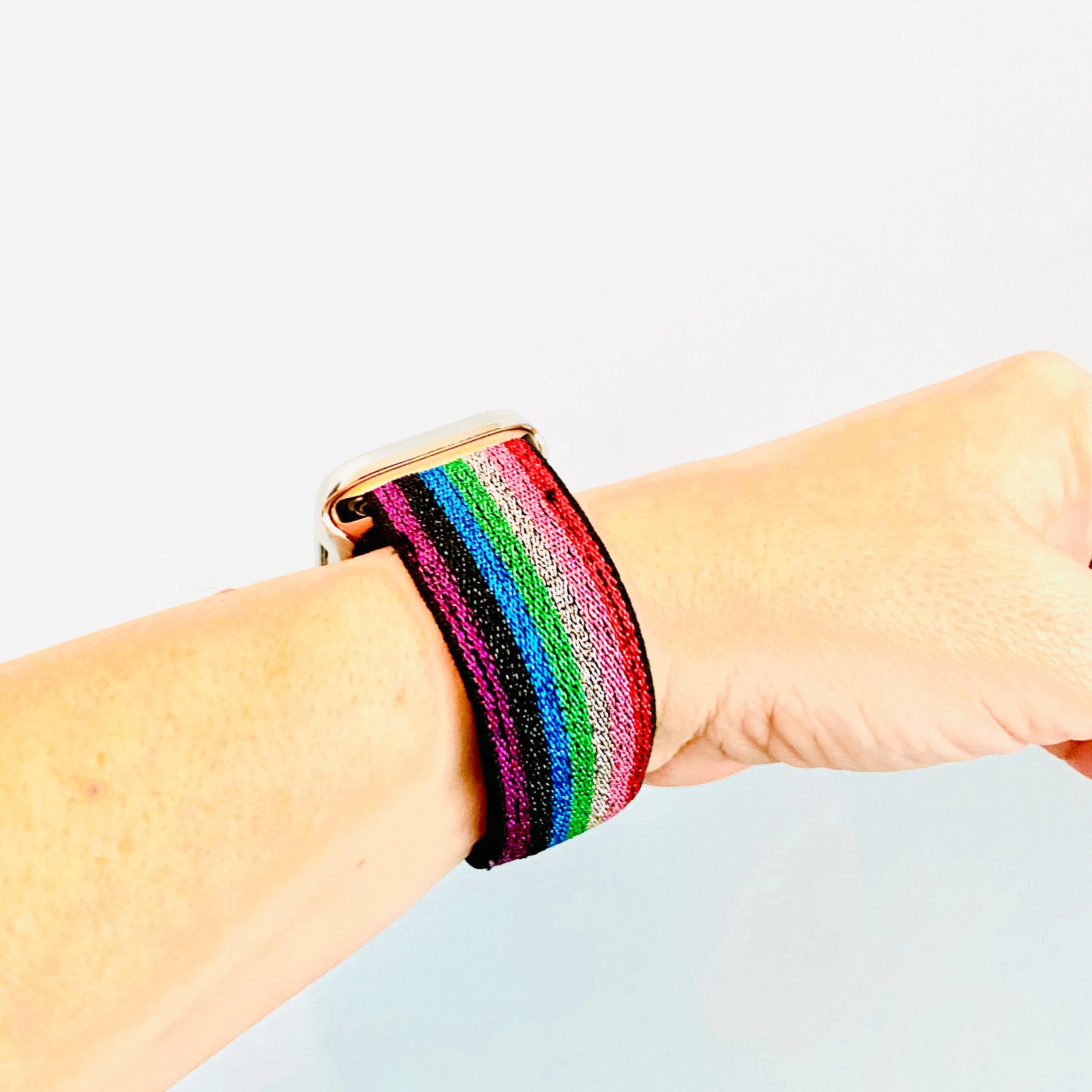 Stretchable Elastic Shimmering Rainbow Print Band For Apple Watch