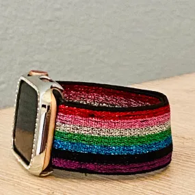 Stretchable Elastic Shimmering Rainbow Print Band For Apple Watch