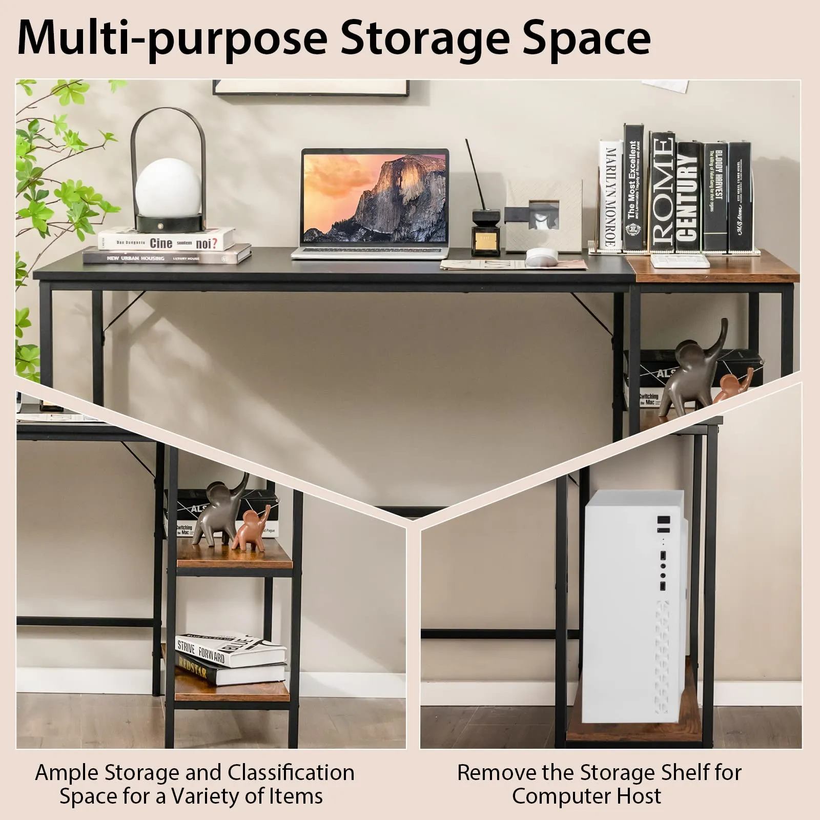 Tangkula 55" Computer Desk, Large Home Office Desk with 2-Tier Storage Shelves