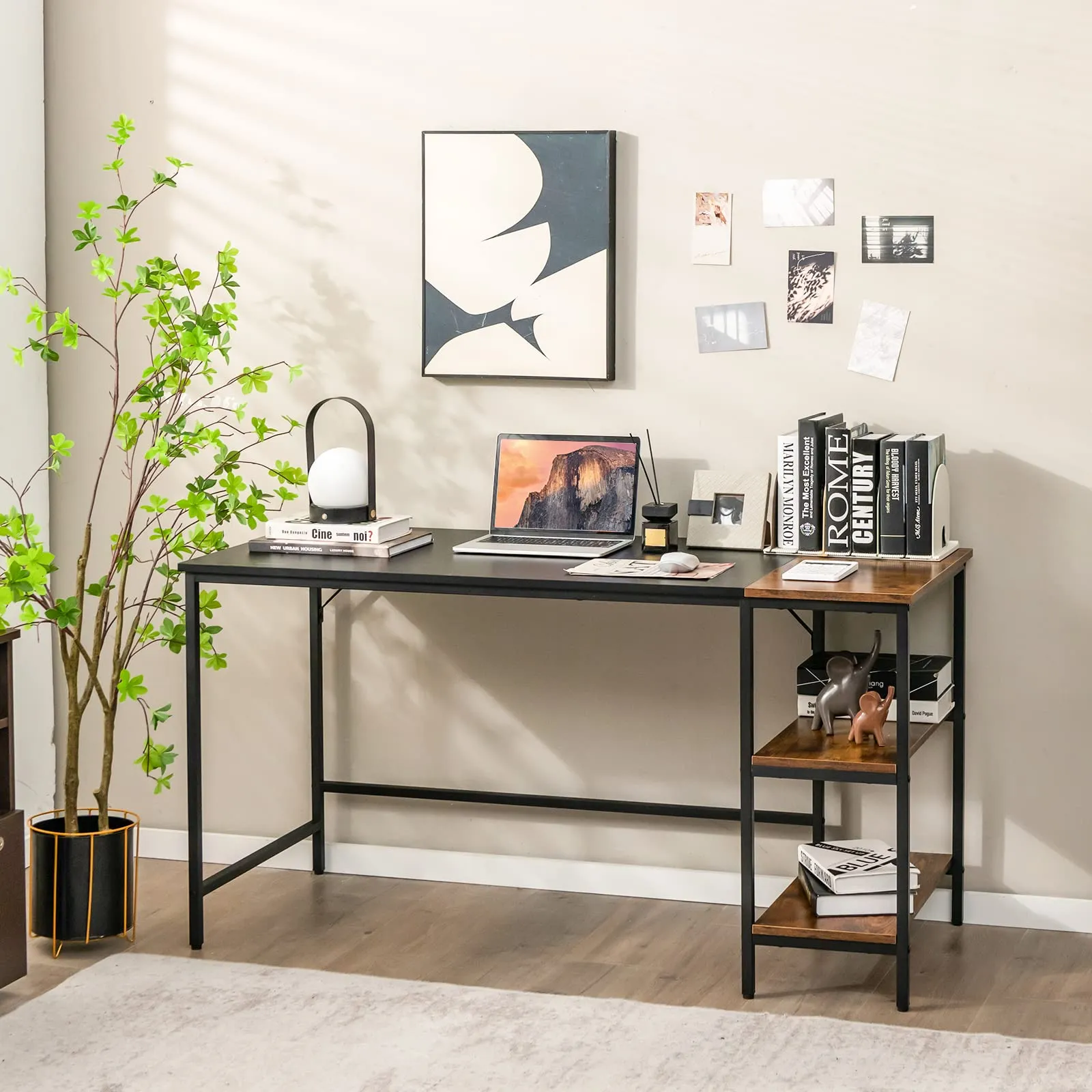 Tangkula 55" Computer Desk, Large Home Office Desk with 2-Tier Storage Shelves