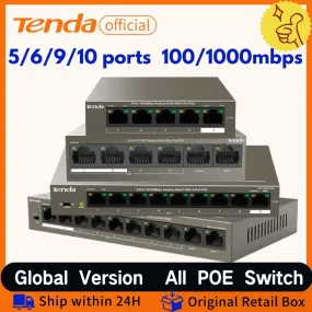 Tenda PoE Switch Gigabit Ethernet Switch 5/6/9/10ports 100Mbps/1000Mbps Network POE Switch For IP Camera/Wireless AP/CCTV Camera