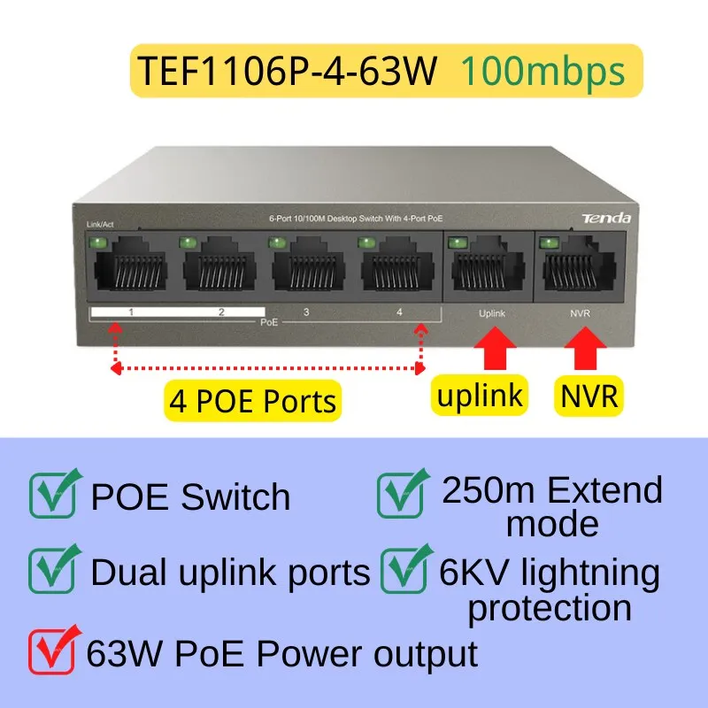 Tenda PoE Switch Gigabit Ethernet Switch 5/6/9/10ports 100Mbps/1000Mbps Network POE Switch For IP Camera/Wireless AP/CCTV Camera