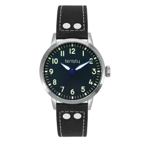 Tensity Round Black Dial Black Fabric Band Watch