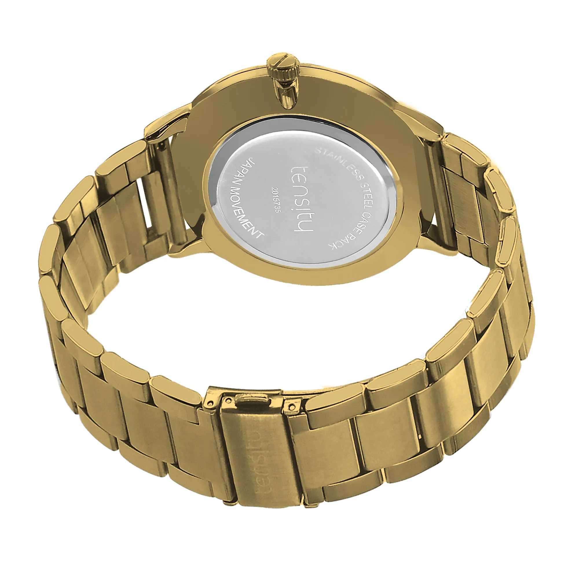 Tensity Stainless Steel Round Black Dial Gold Band Watch