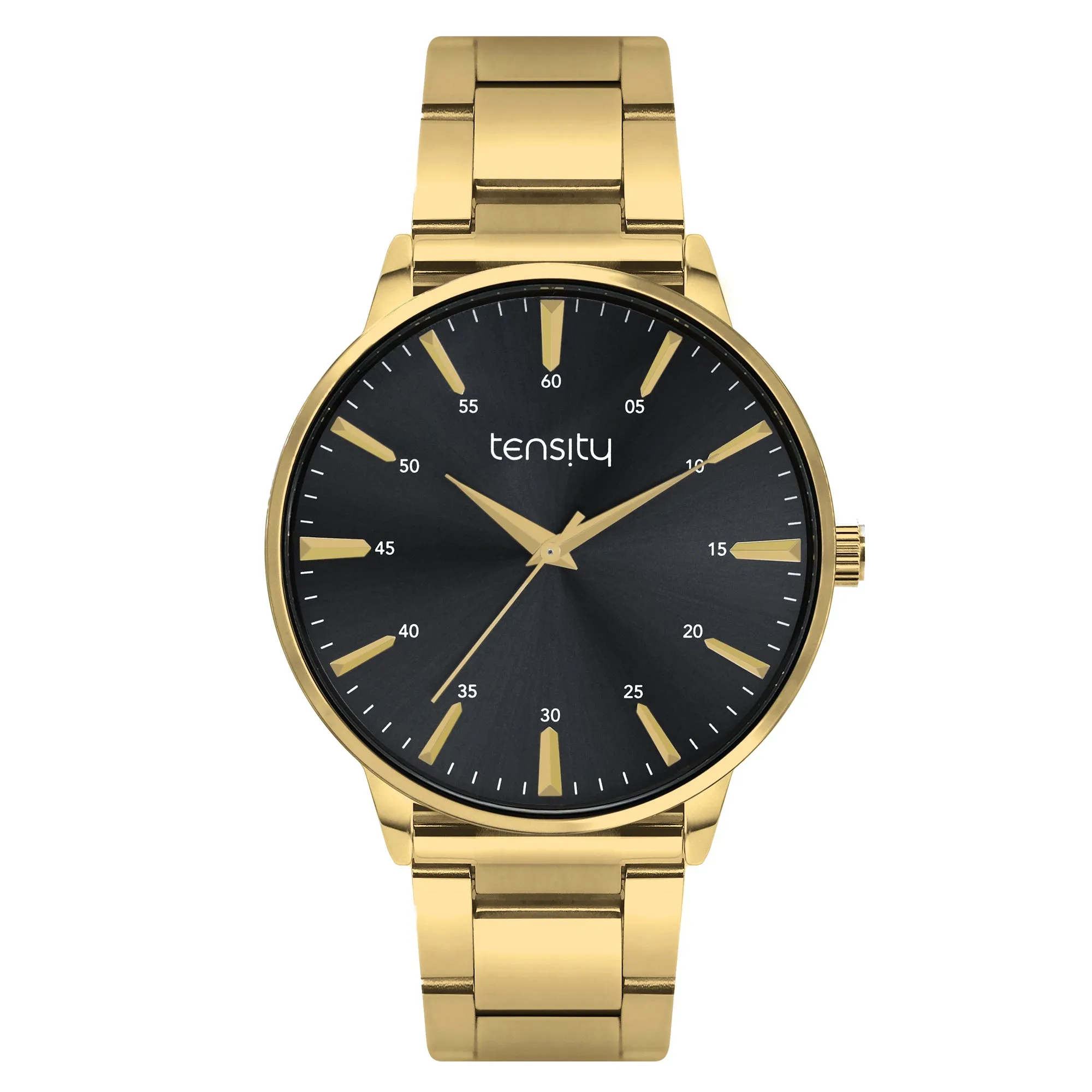 Tensity Stainless Steel Round Black Dial Gold Band Watch