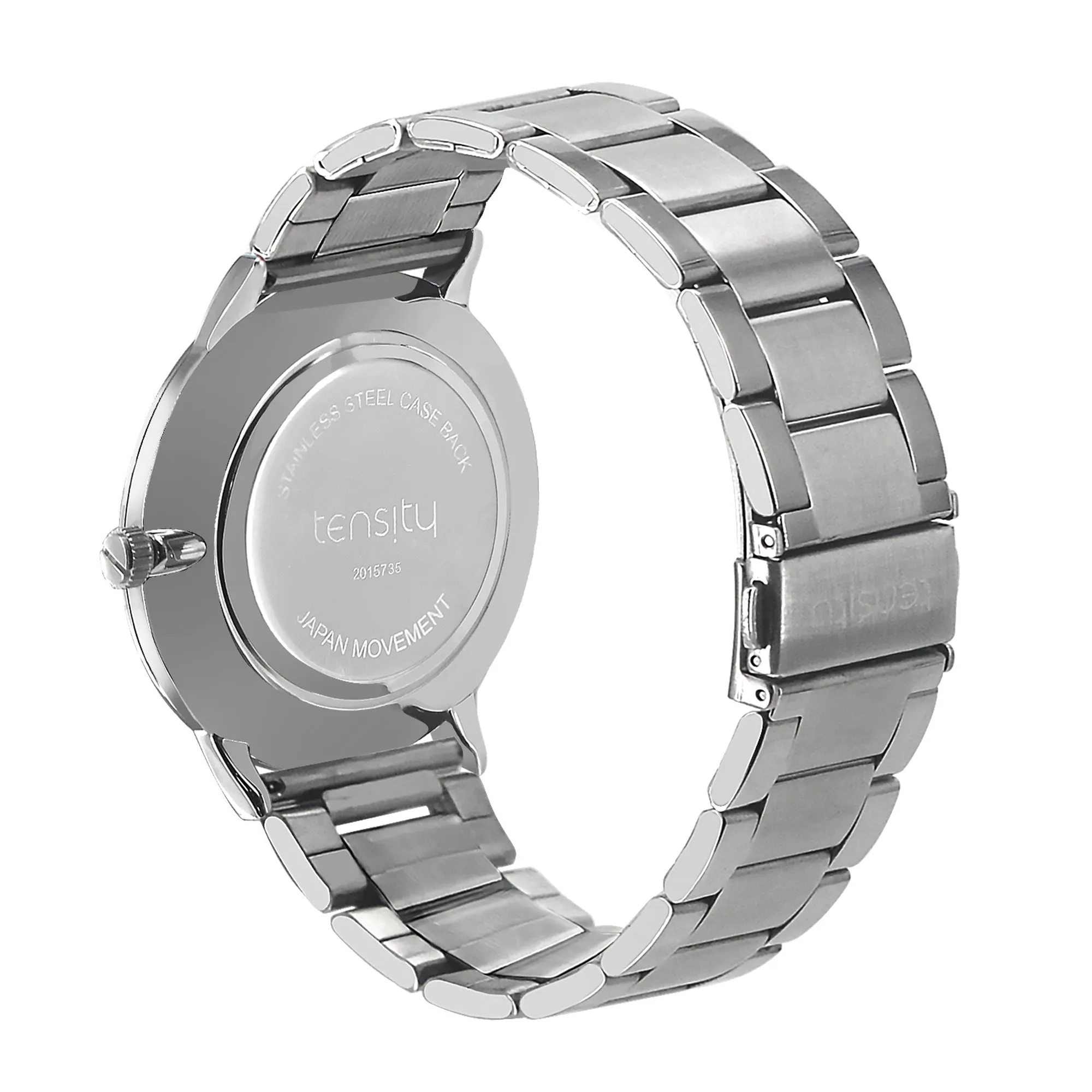 Tensity Stainless Steel Round Black Dial Silver Band Watch