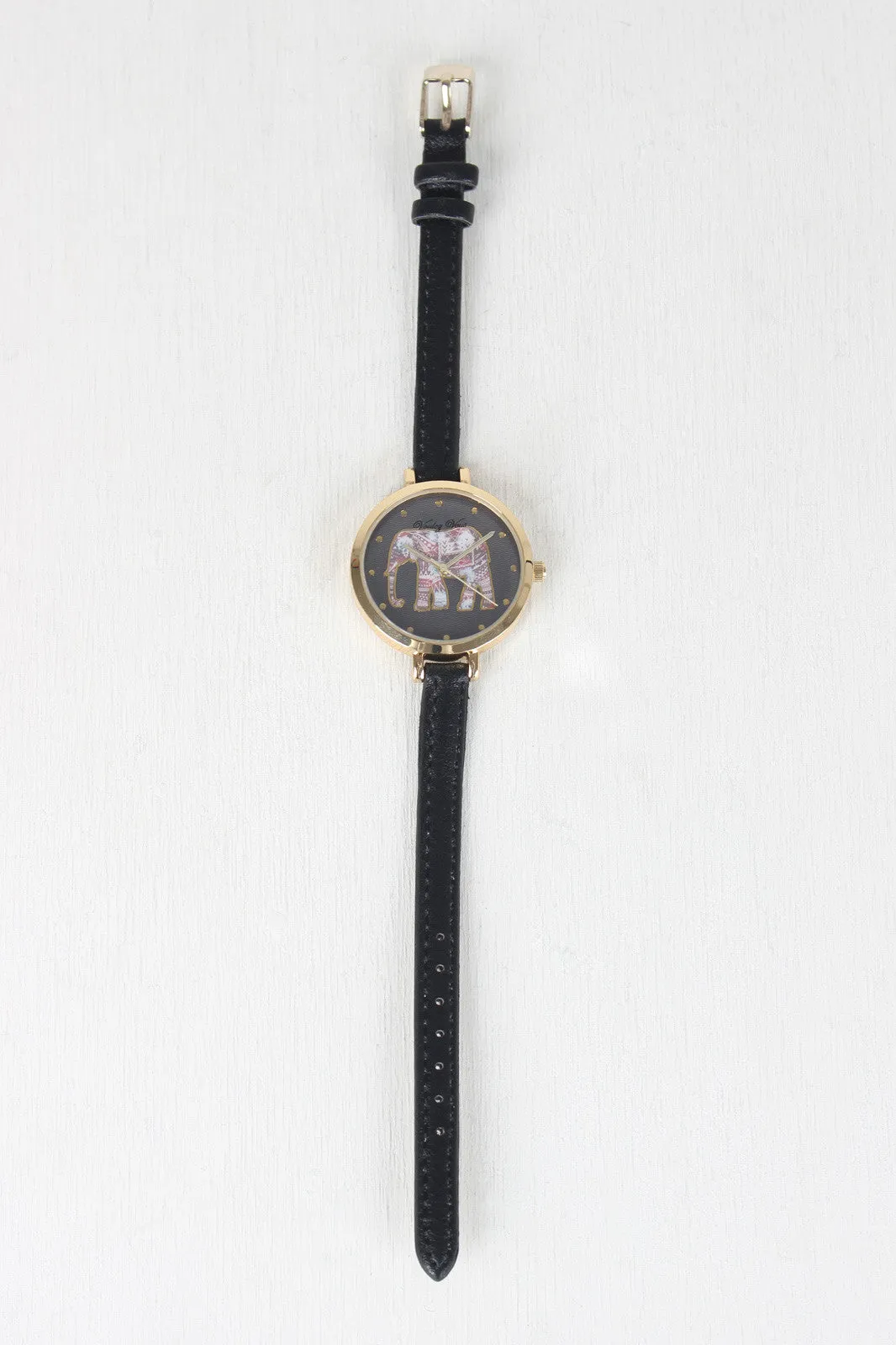 Thin Strap Etched Elephant Watch