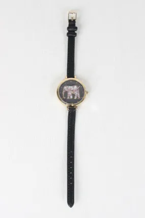 Thin Strap Etched Elephant Watch