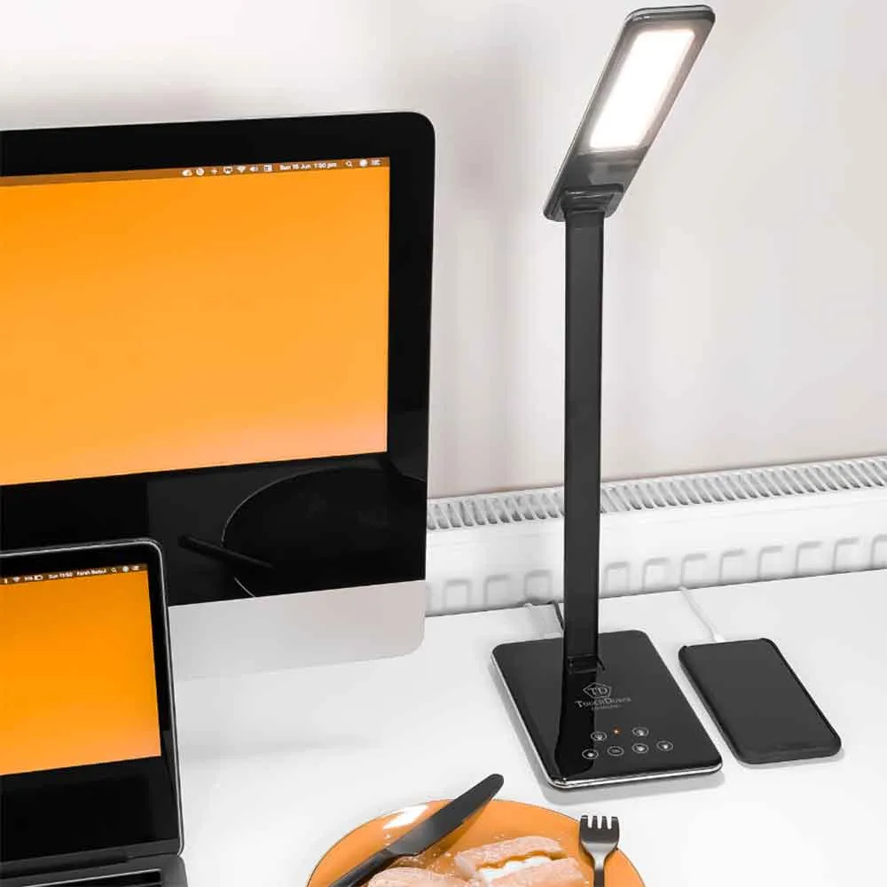 TOUCHDOWN Wireless Charging Desk and Table Lamp in Gloss Black