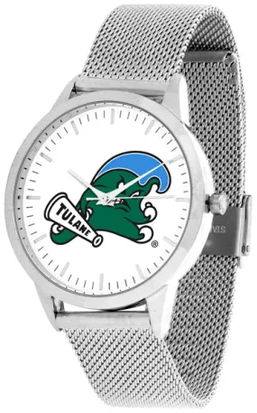 Tulane Green Wave Statement Mesh Band Unisex Watch - Silver