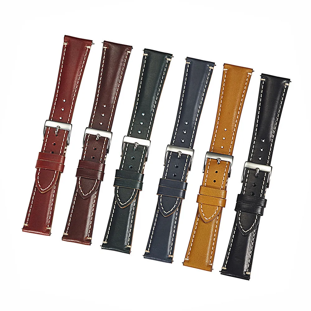 Vintage Double Stitched Calf Leather Strap 20 / 22 / 24 mm