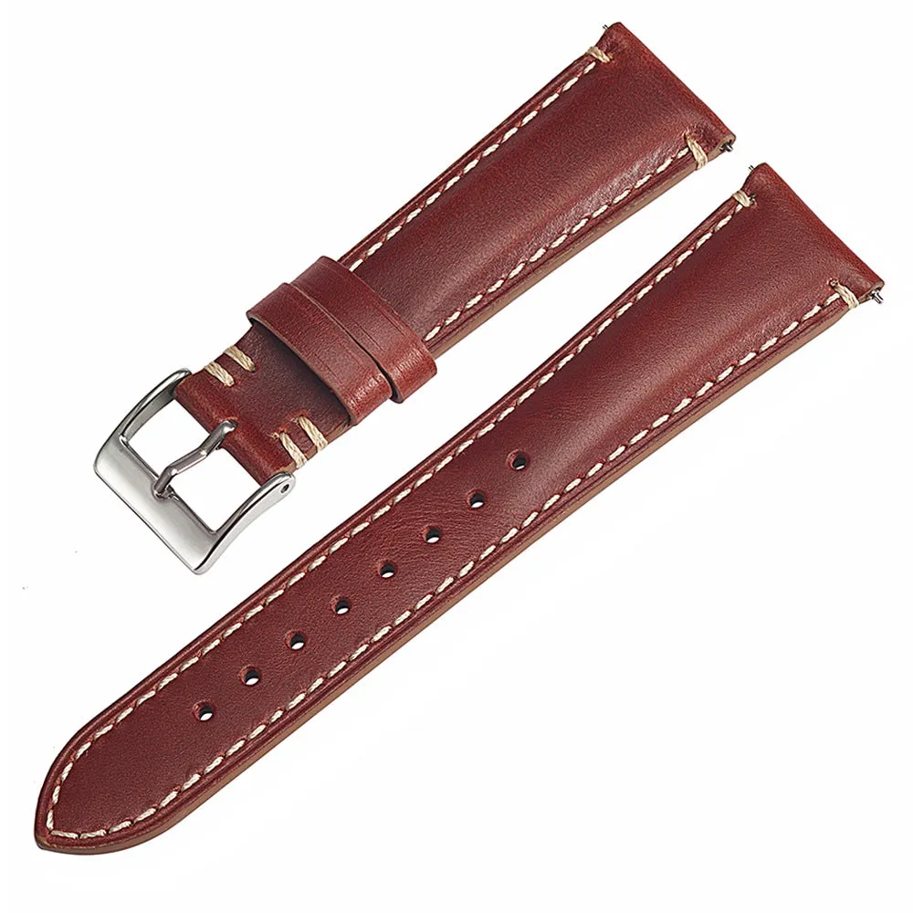 Vintage Double Stitched Calf Leather Strap 20 / 22 / 24 mm