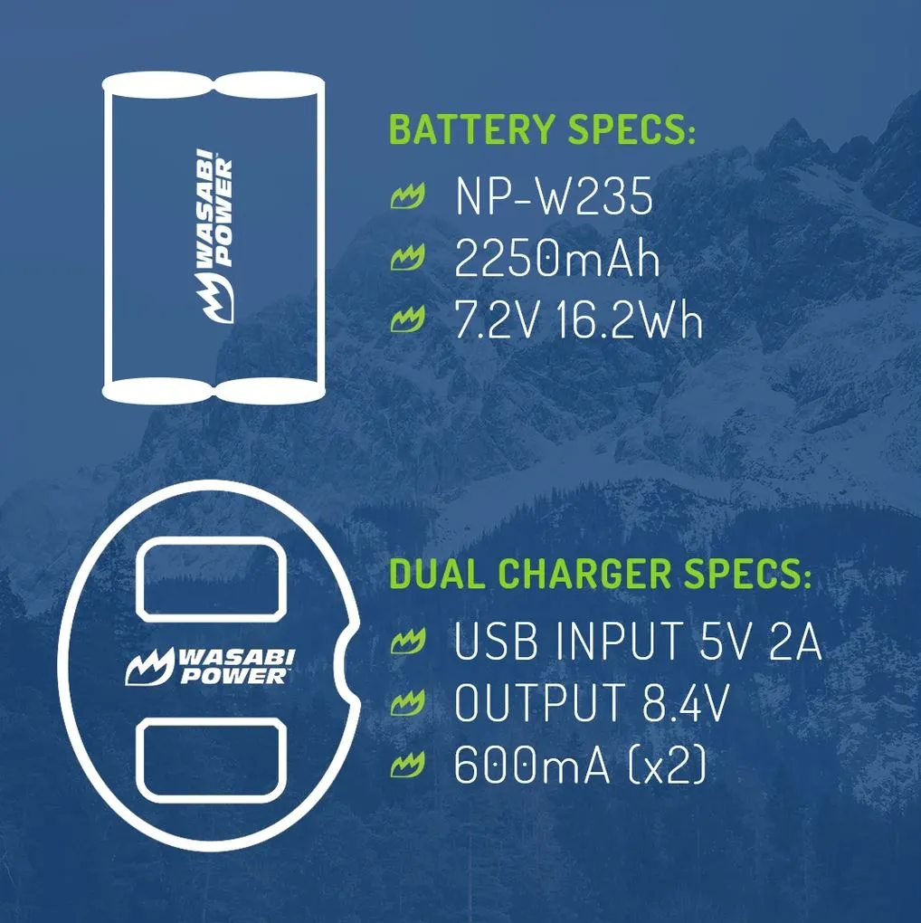 Wasabi Power Battery (2-Pack) and Dual Charger for Fujifilm NP- W235 X-T4 XT4 W235 Fuji X-T4