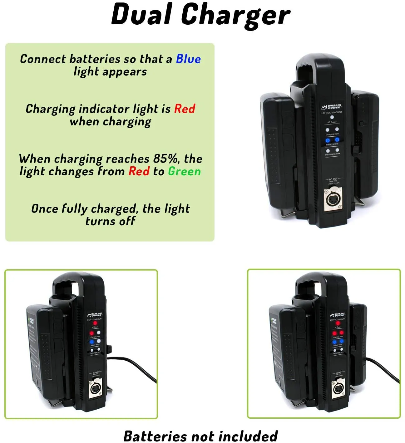 Wasabi Power V-Mount Dual Charger with DC 16.8V Power Supply Output Compatible with Any V-Mount Brick