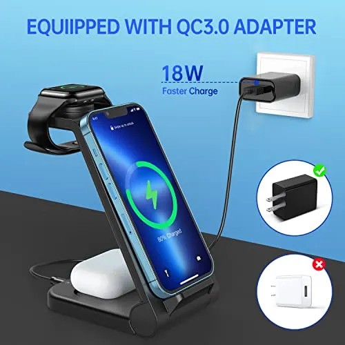 Wireless Charging Station for iPhone Multiple Devices, 3 in 1 Wireless Charger Stand Dock Compatible with Apple Watch Series 7 6 SE 5 4 3 2 & Airpods iPhone 13 12 11 Pro Max/X/Xs Max/8/8 Plus iWatch