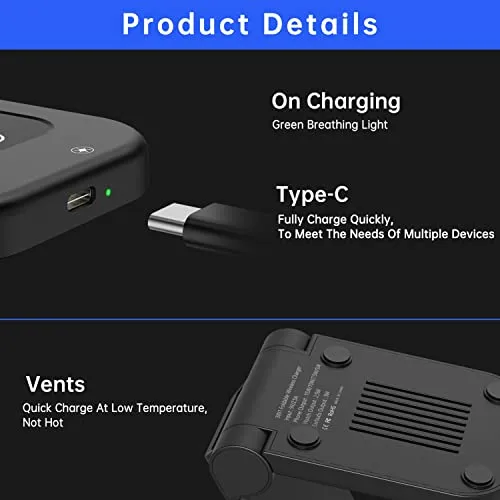 Wireless Charging Station for iPhone Multiple Devices, 3 in 1 Wireless Charger Stand Dock Compatible with Apple Watch Series 7 6 SE 5 4 3 2 & Airpods iPhone 13 12 11 Pro Max/X/Xs Max/8/8 Plus iWatch