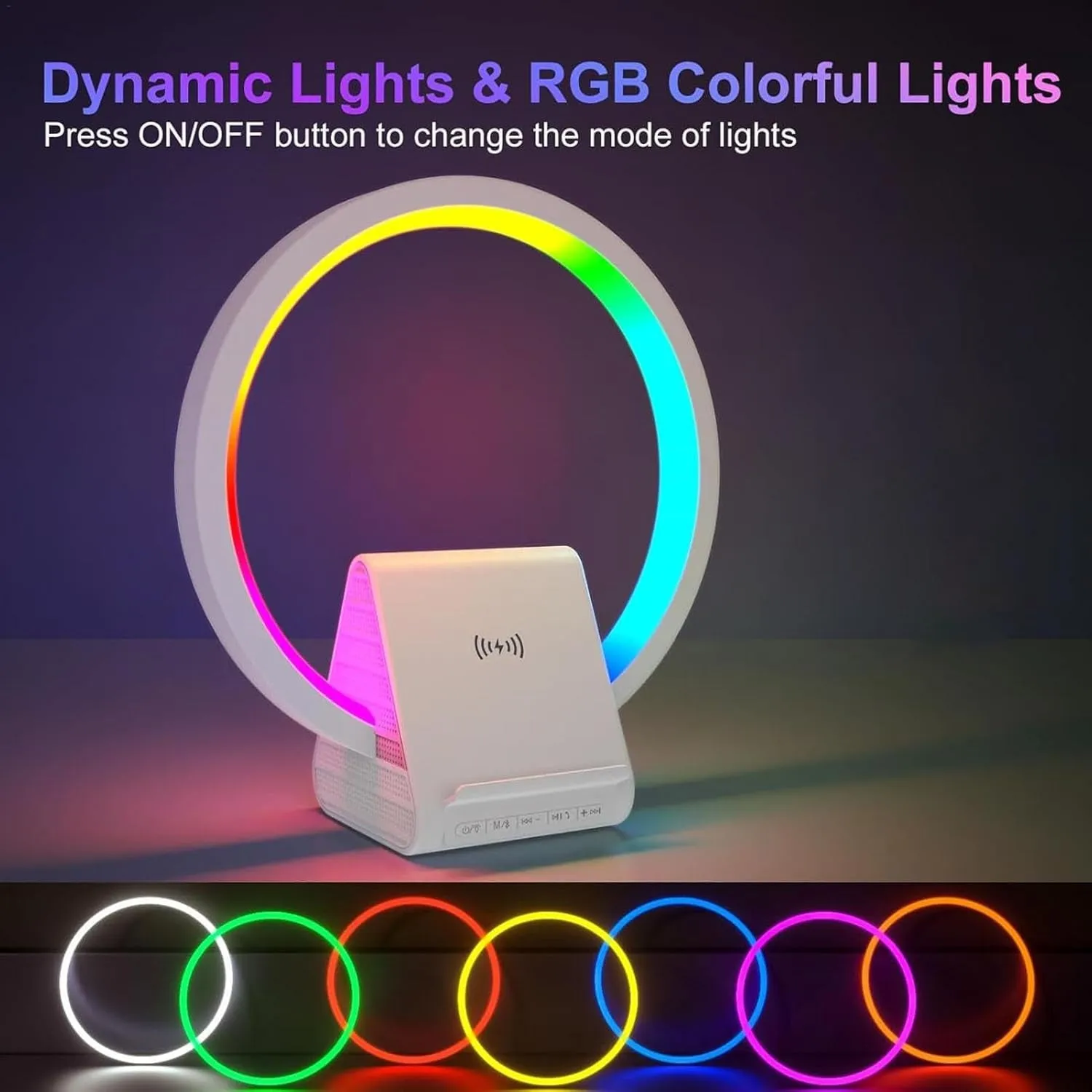 Wireless Speaker with Charger - Table Light with Phone Holder, Smart Speaker Night Light | Portable Big G Atmosphere Music Desk Lamp, Multii Function Table Led Night Light for Bedroom Home