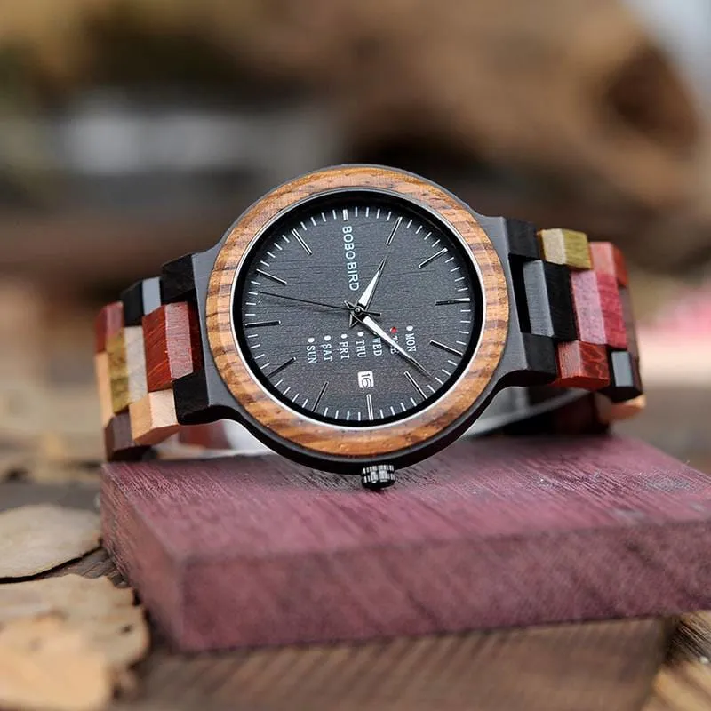 Wooden Watch with Colorful Band