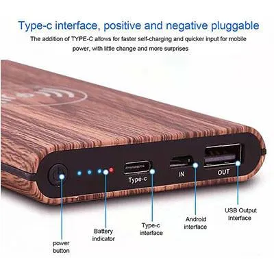 Woodgrain Qi Wireless power bank charger