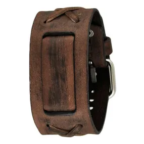 X Distressed Brown Leather Ladies Cuff